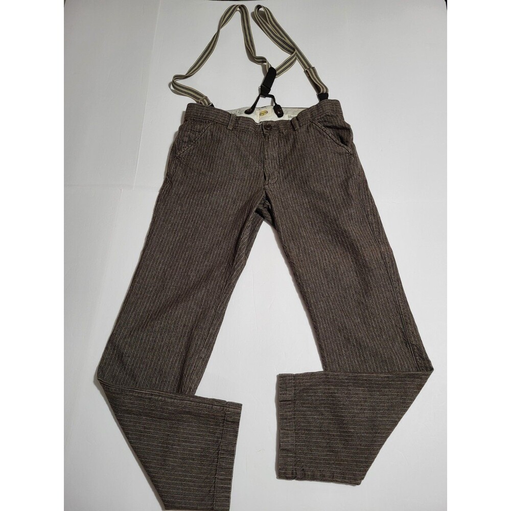Vintage Fossil Chinos Overall Pants Size 33x32 Brown Pinstripe
